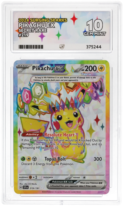 Pikachu ex #219/191 - Surging Sparks - ACE 10.0 GEM MINT